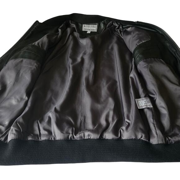 Michael Kors Black Faux Leather Perforated Moto Jacket Cuffed Size Medium - Picture 7 of 10